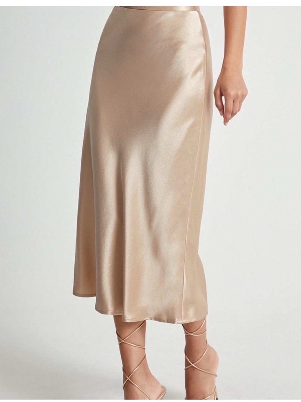 Commense Champagne Satin Midi Skirt